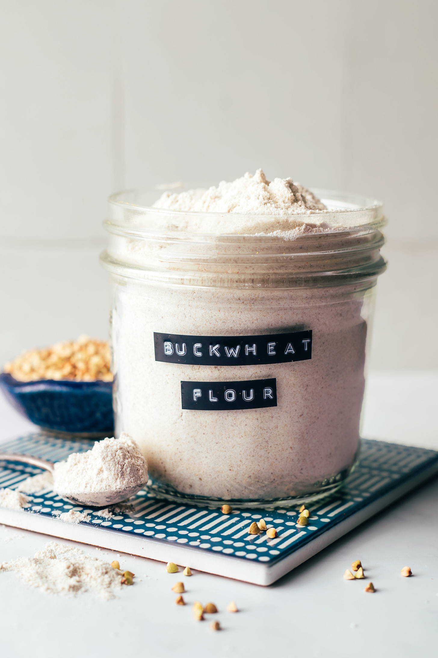 Jar of homemade buckwheat flour for our guide on how to make buckwheat flour