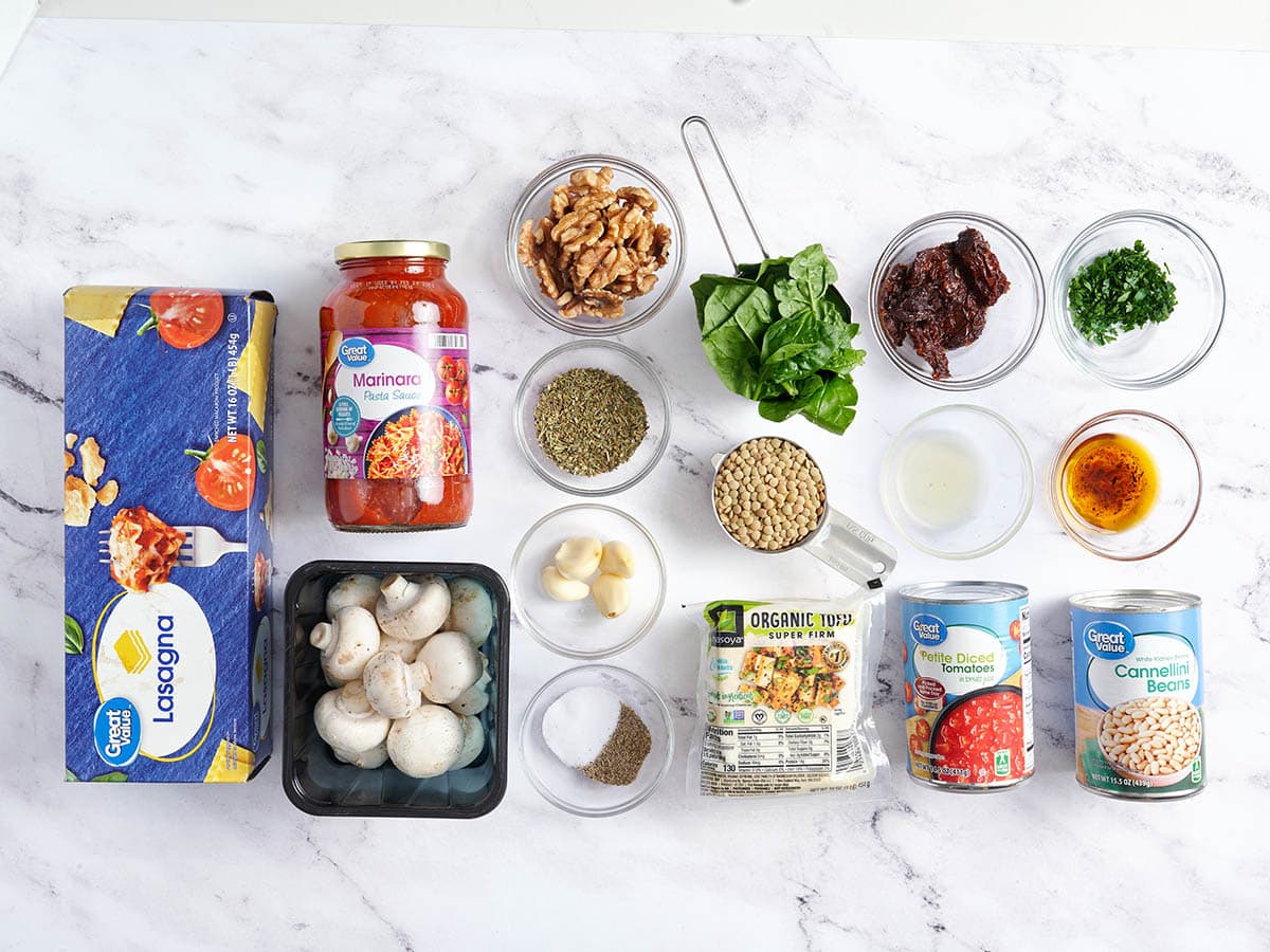 The ingredients to make a vegan lasagna.