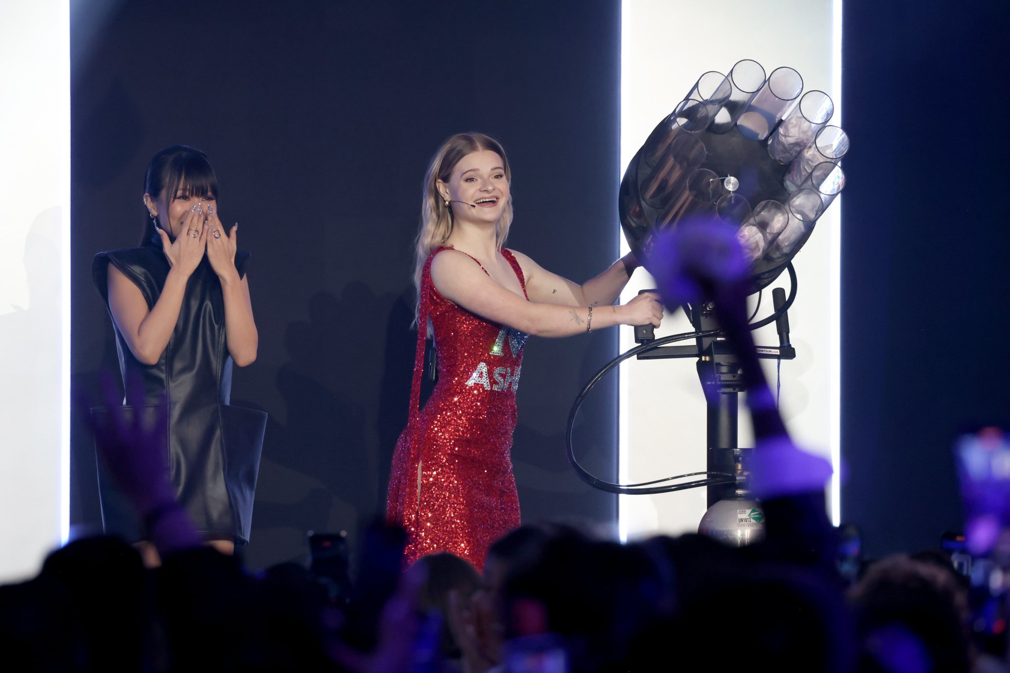 Rei Ami and Ashby Florence fire off a Labubu cannon at the TikTok Awards