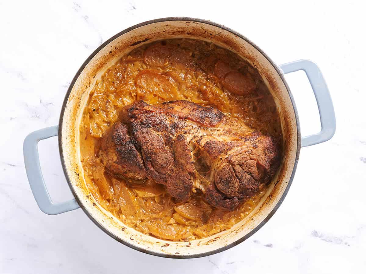 Pork and sauerkraut after cooking.