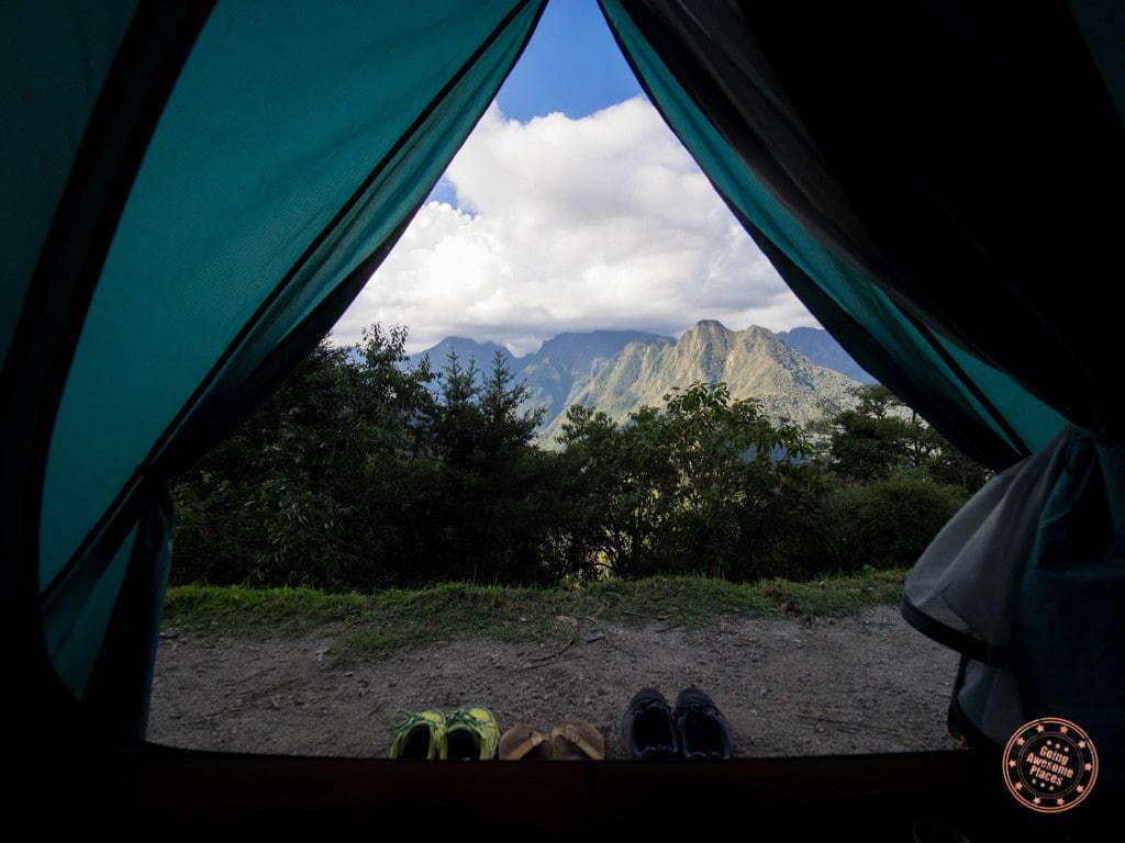 view from our tent on inca trail to machu picchu trek with alpaca expeditions