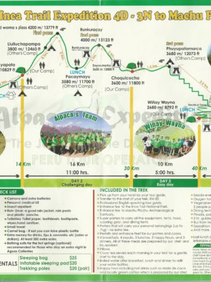 alpaca expeditions inca trail 4D 3N hike trail map for machu picchu hike