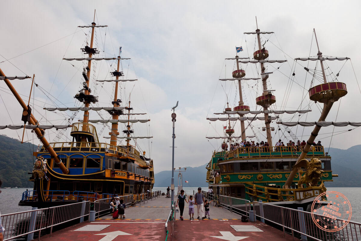 boarding pirate ship for lake ashinoko cruise