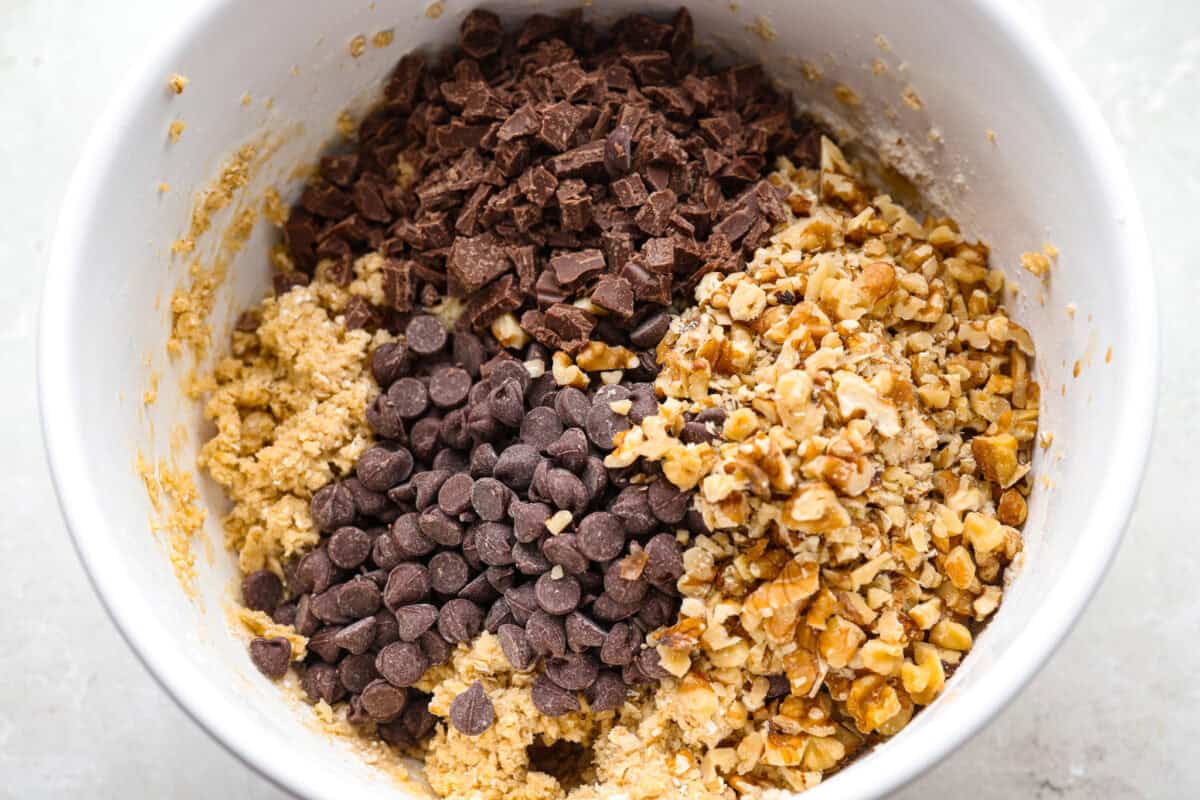 These Neiman Marcus Chocolate Chip Cookies come with a famous backstory, but the real star is the cookie itself. Thick, chewy, and packed with oats, two kinds of chocolate, and crunchy walnuts, they’re truly worth the hype. Chocolate chips, chocolate bar pieces, and chopped walnuts added to the cookie dough.