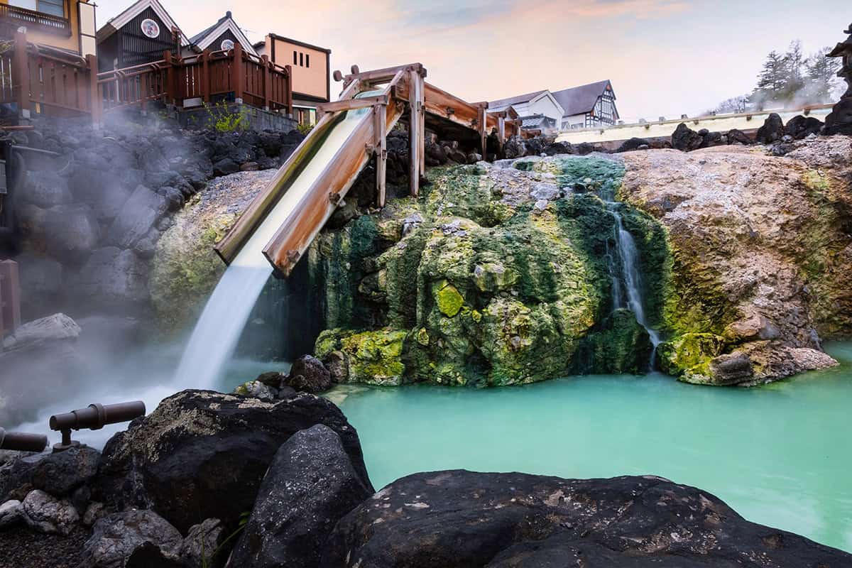 yubatake hotspring at kusatsu onsen in gunma precture of kanto japan
