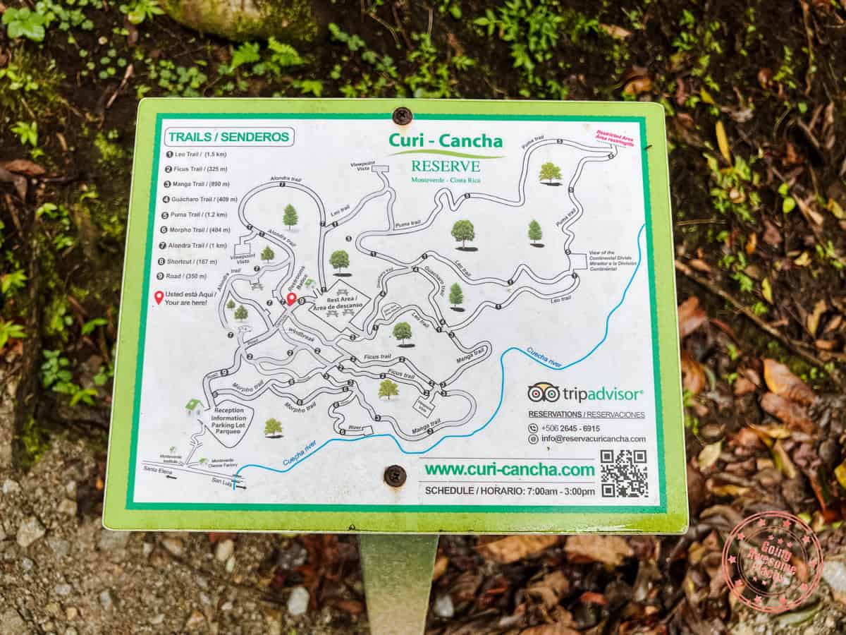map of trails at curi cancha reserve monteverde