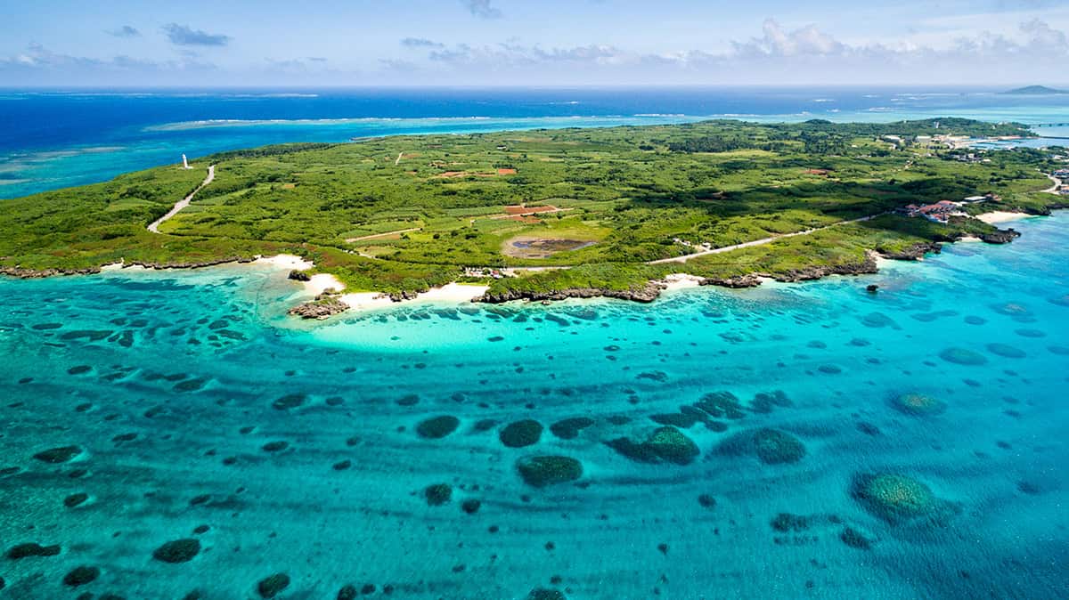 aerial of main miyako island in okinawa japan