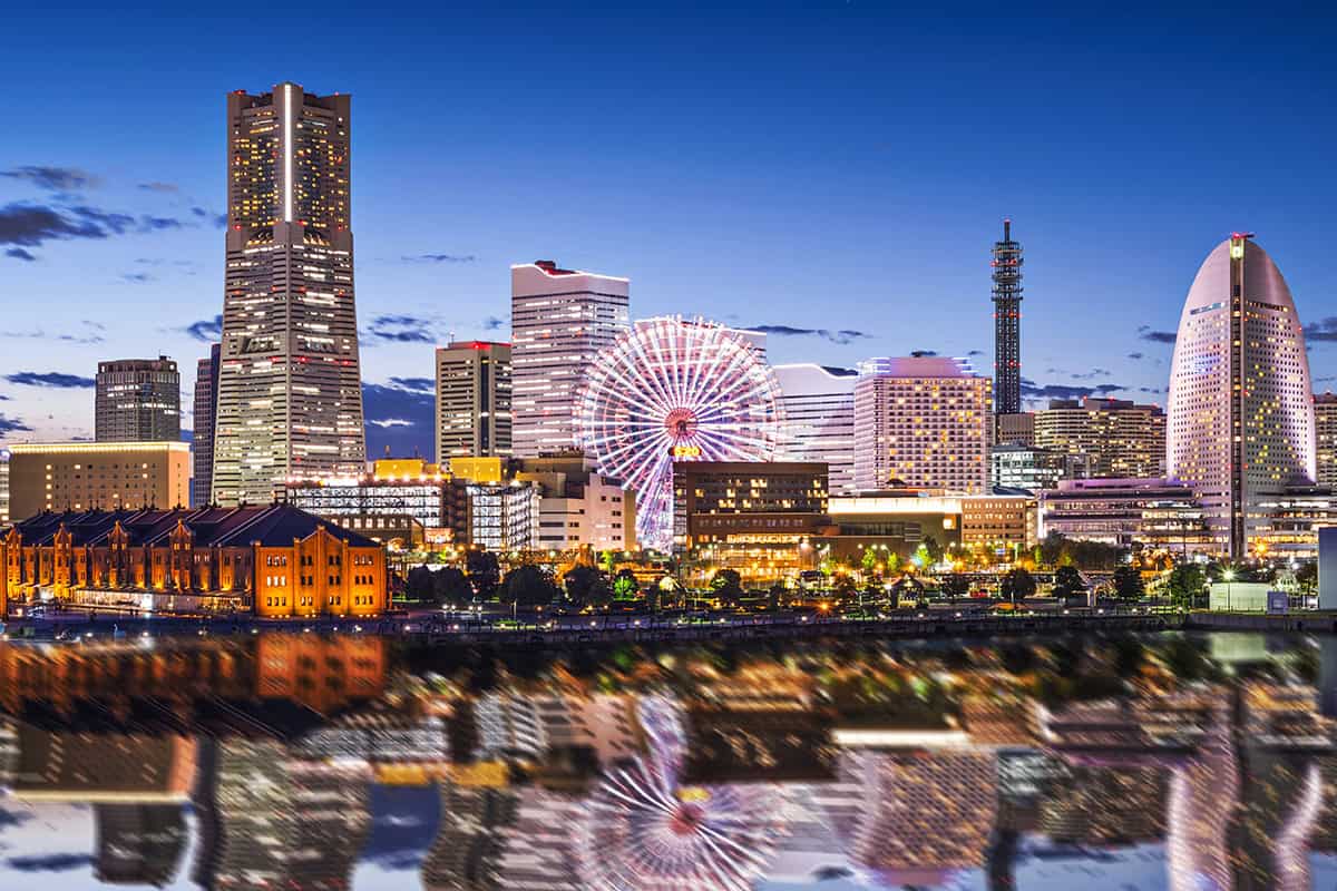 yokohama waterfront skyline at night