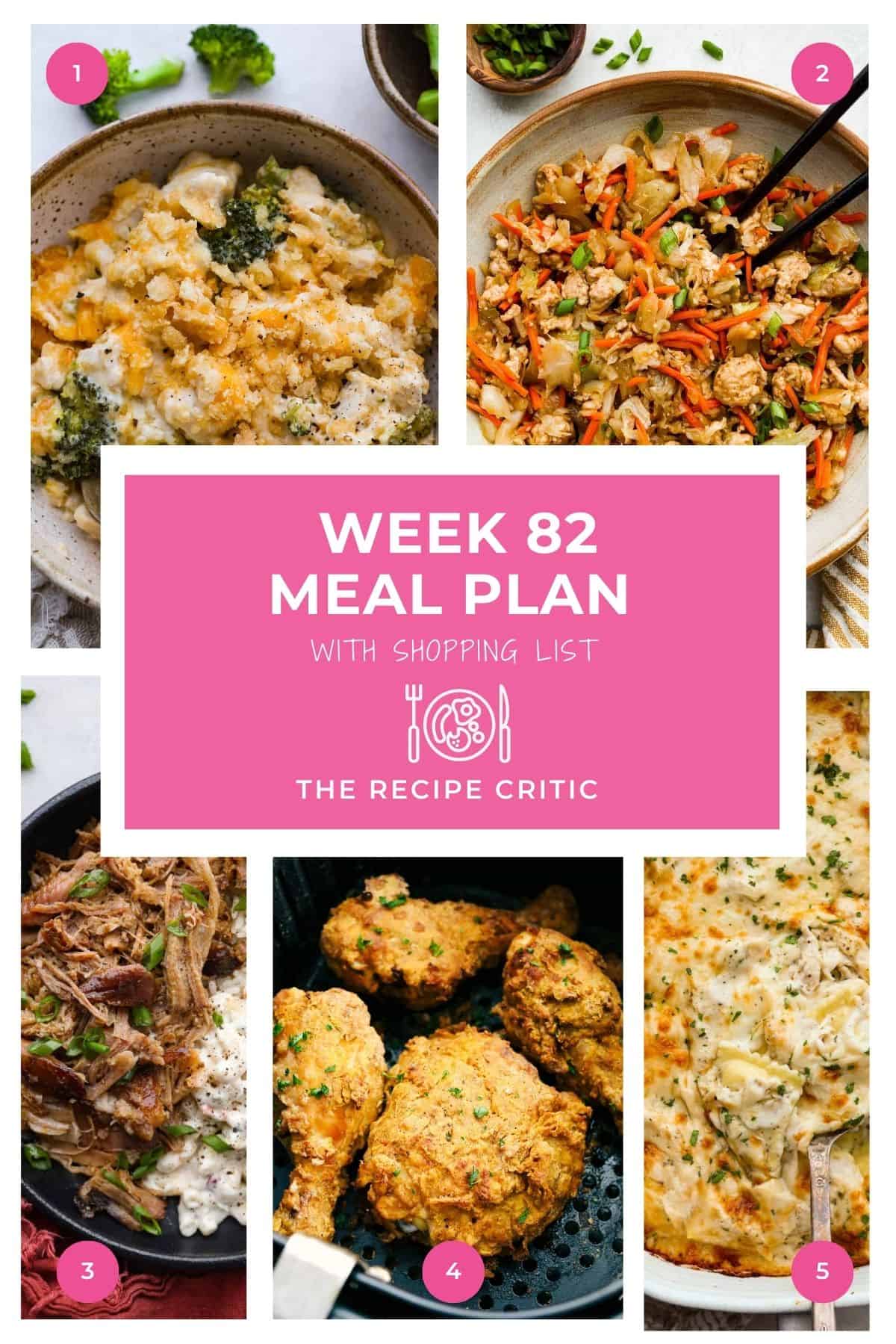 Wondering what to make for dinner this week? I’ve got you covered! This weekly menu plan is packed with easy, family-friendly dinners that make busy nights feel a little more manageable and give everyone something to look forward to. Collage of hero images from the different recipes used in this weekly menu plan.