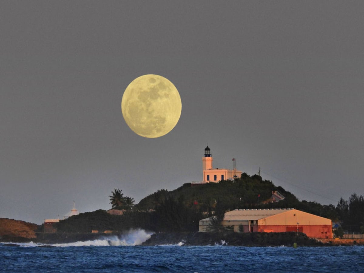 beautiful full moon over coast of puerto rico