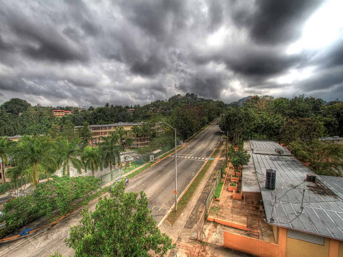storm cloud over rural town in puerto rico