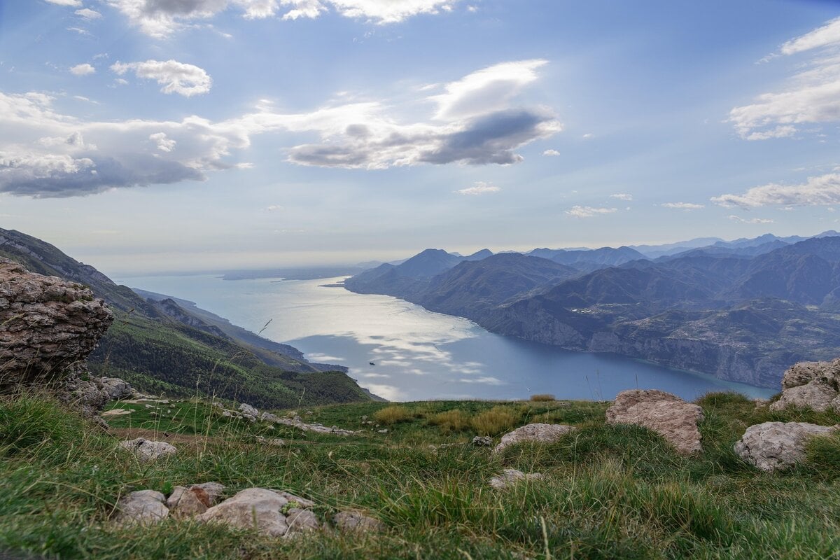 - Three Shores, One Lake: Finding Your Own Rhythm on Lake Garda View from Monte Baldo at Lake Garda, Italy.