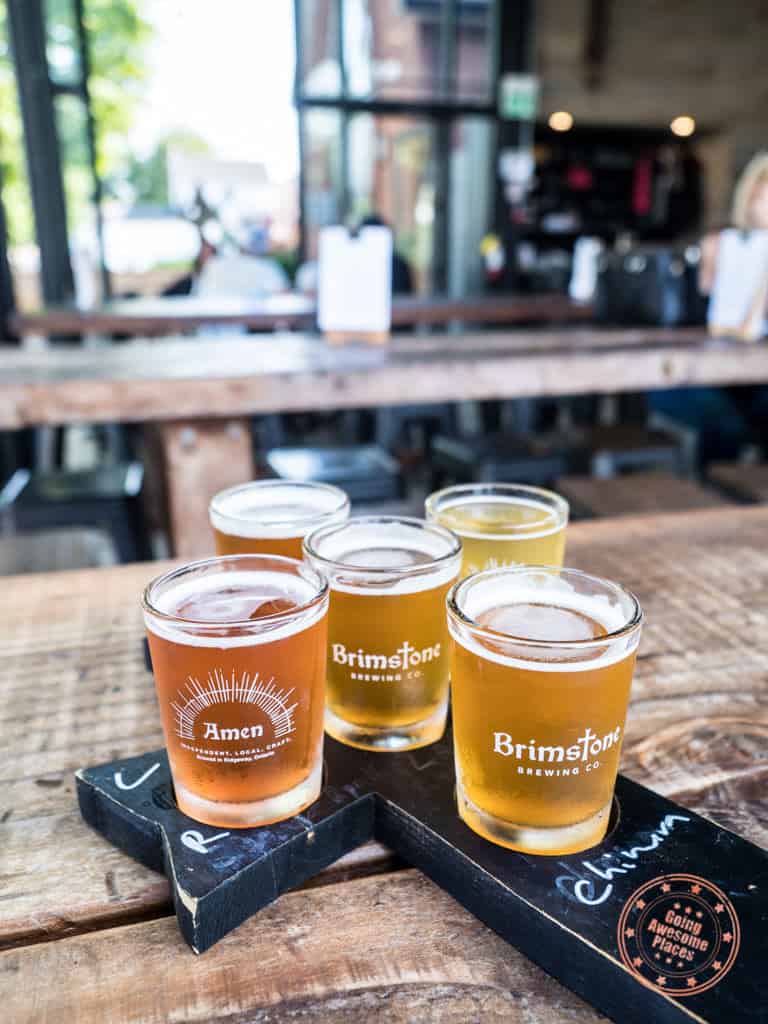 brimstone brewing flight of beers
