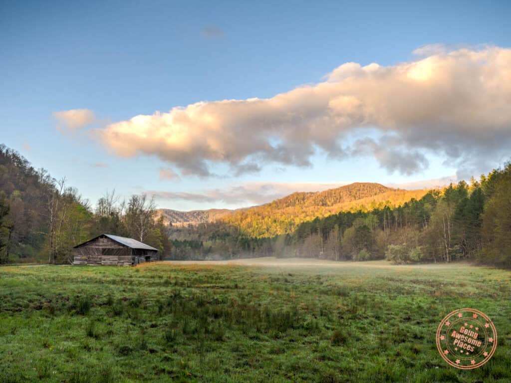 cataloochee valley at sunrise in the great smoky mountains national park near waynesville