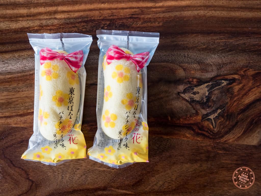 two tokyo banana in packaging on wood table