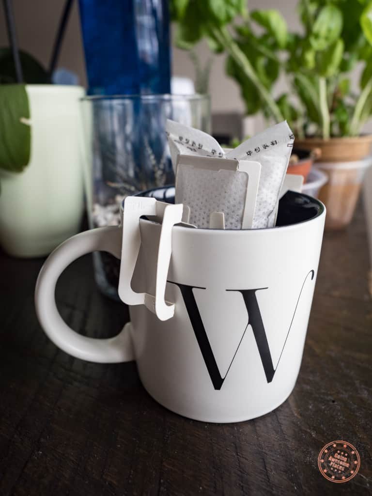 blendy pour over coffee from japan clamped to mug