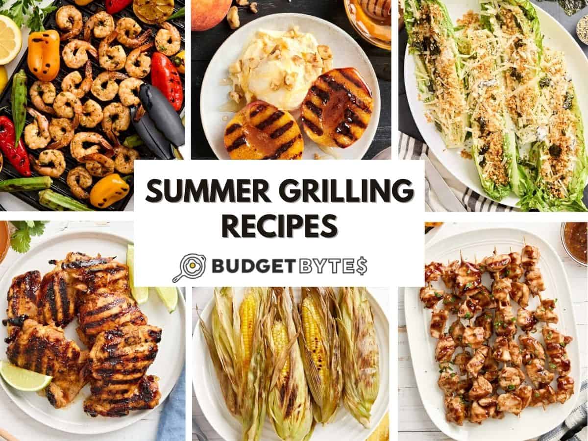 A collage of summer grilling recipes.