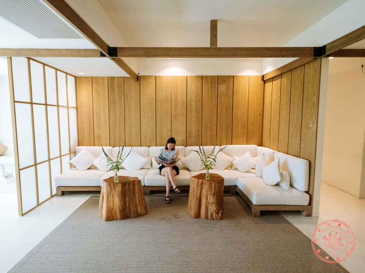 white wood green spa interior space