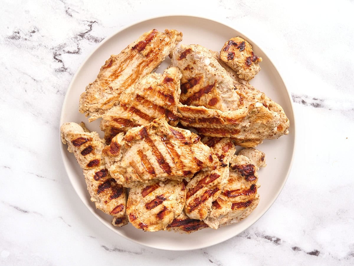 Chicken Shawarma on a plate after grilling.