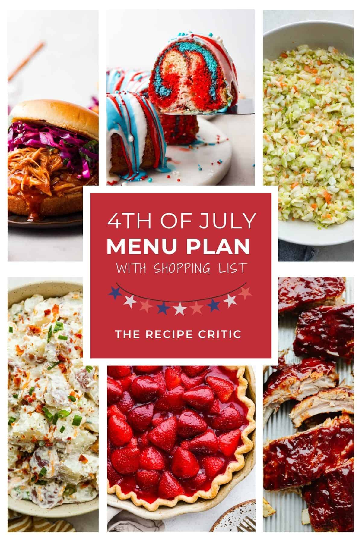 Collage of all the hero images from the recipes in this 4th of July menu plan.