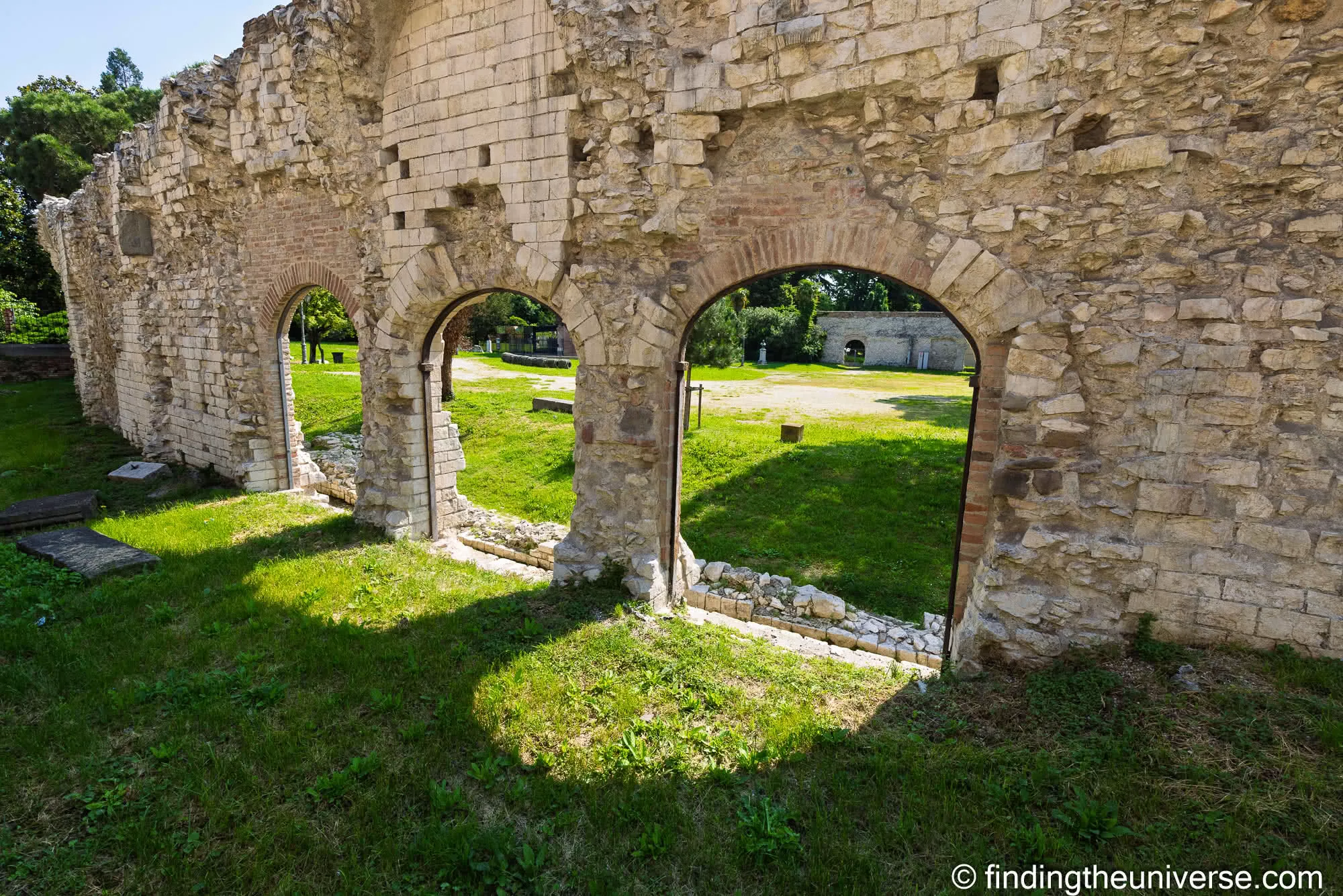 The brick remains of the Roman arena beside the Scrovegni Chapel in the Eremitani gardens, Padua