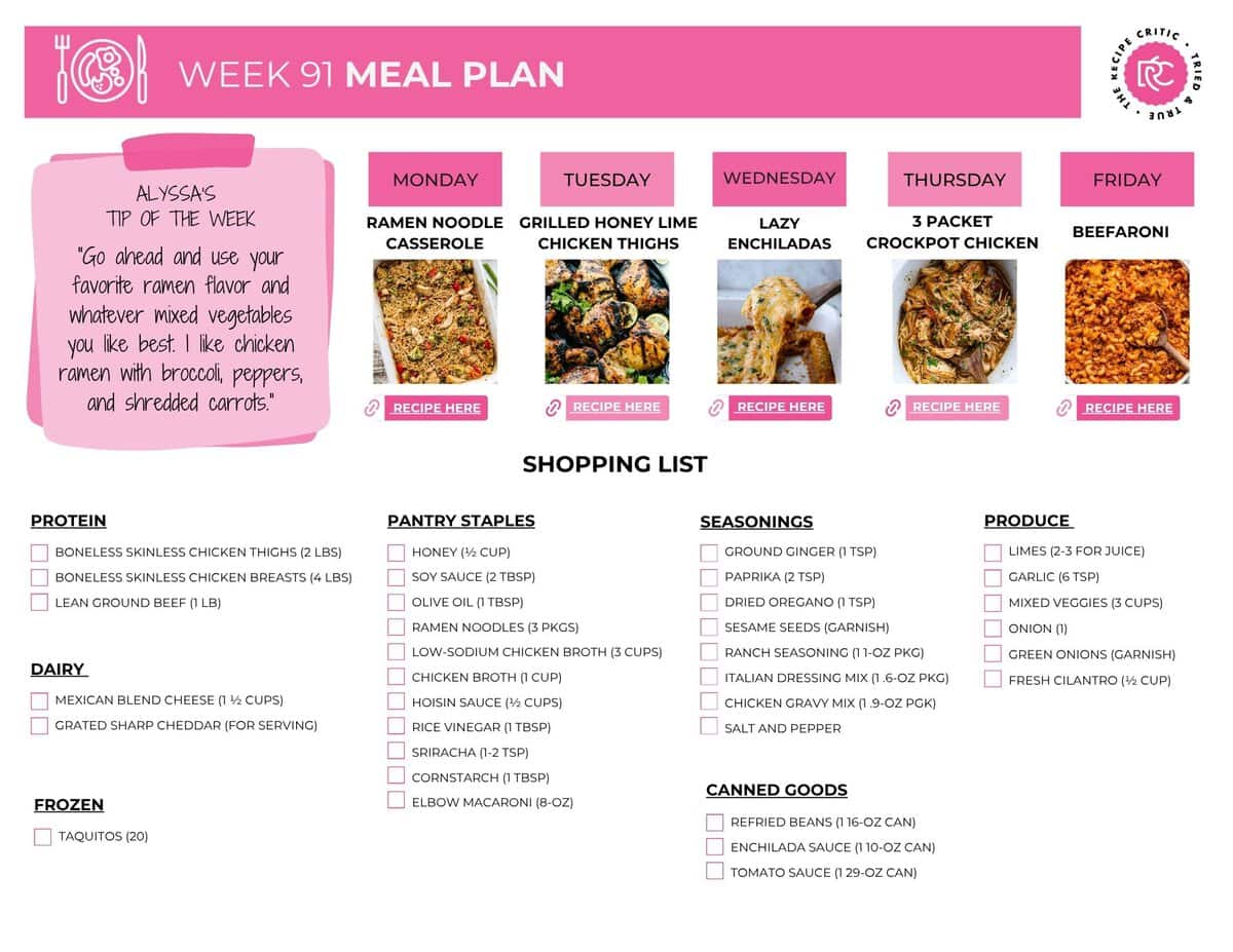 Image of the free printable shopping list.