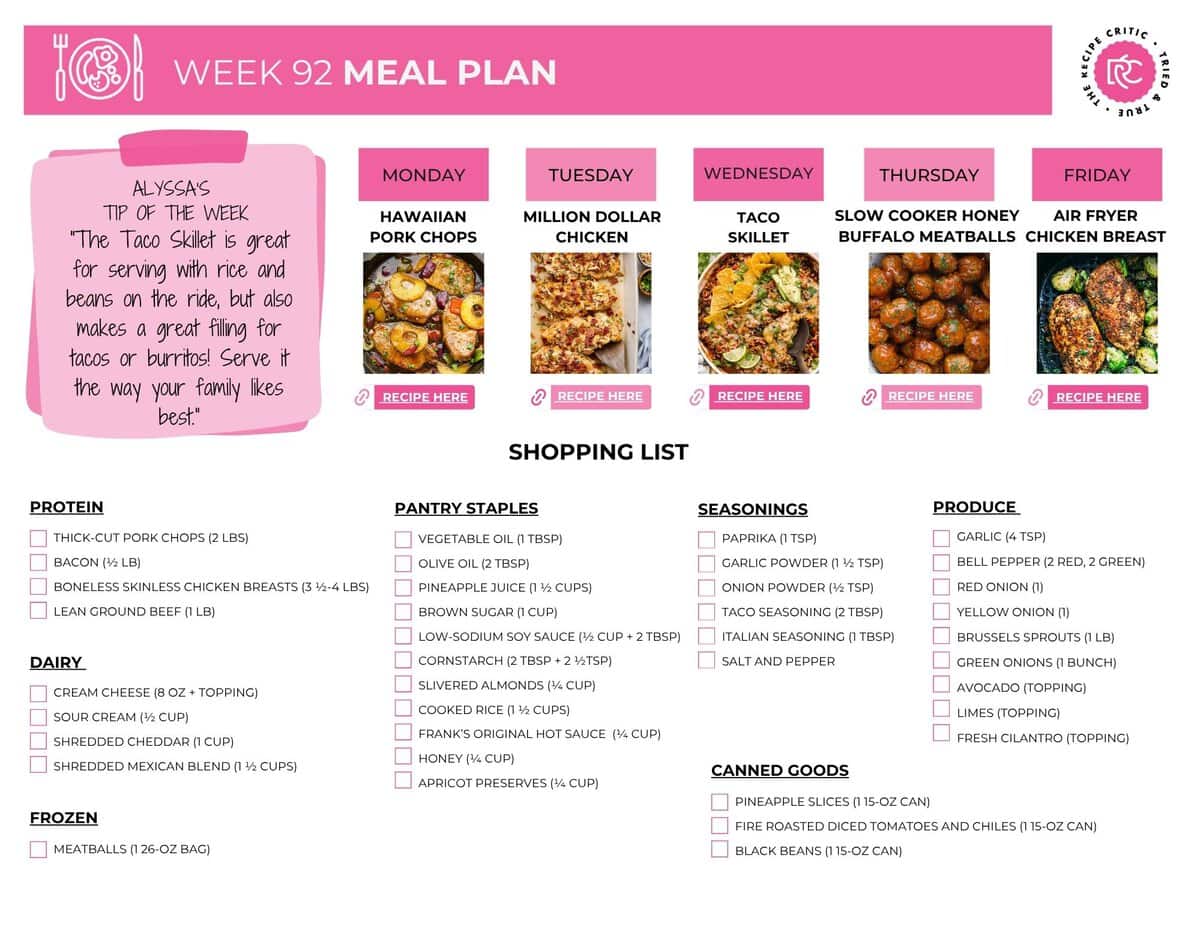Image of the free printable shopping list.