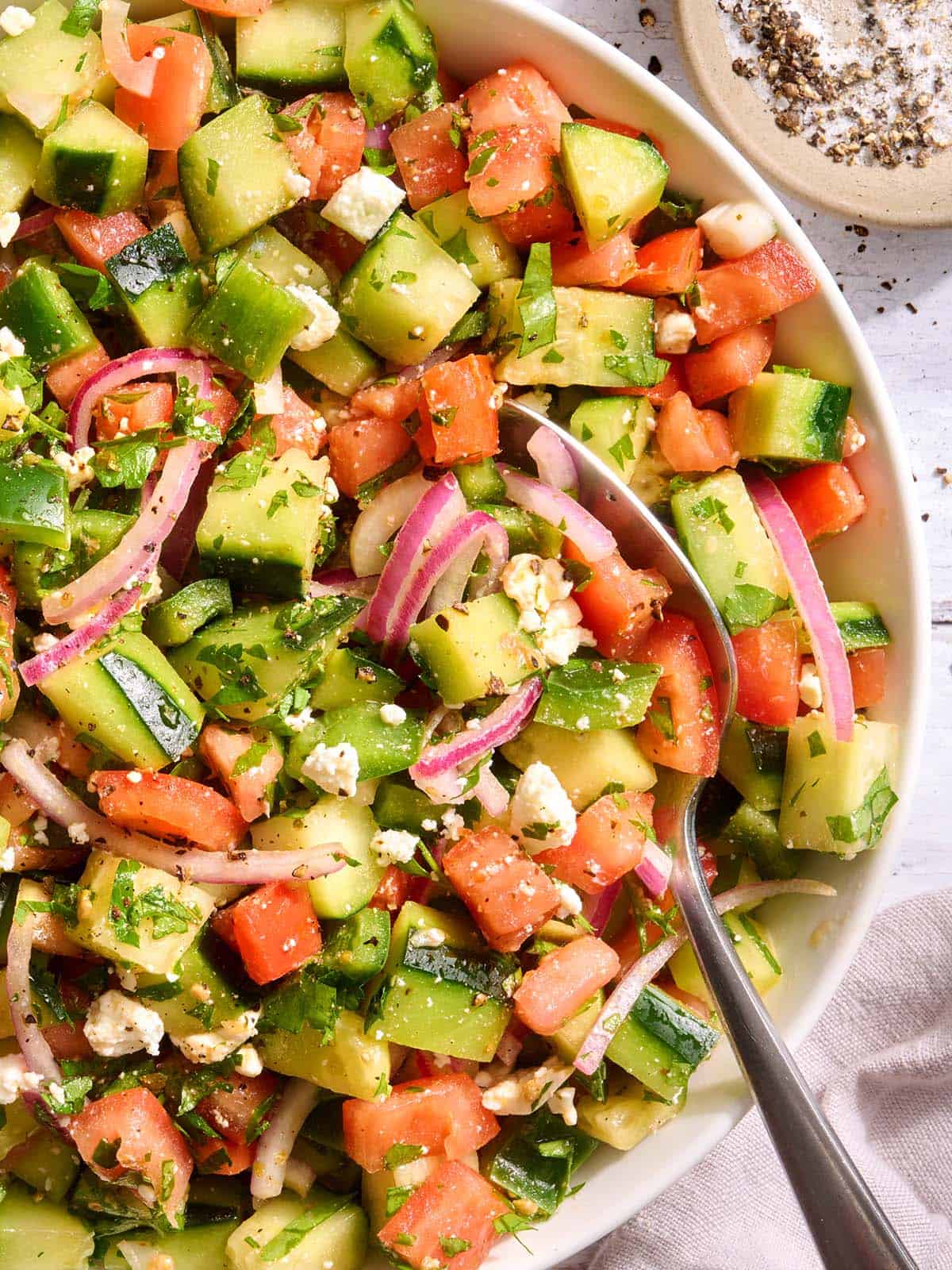 bowl of cucumber tomato salad