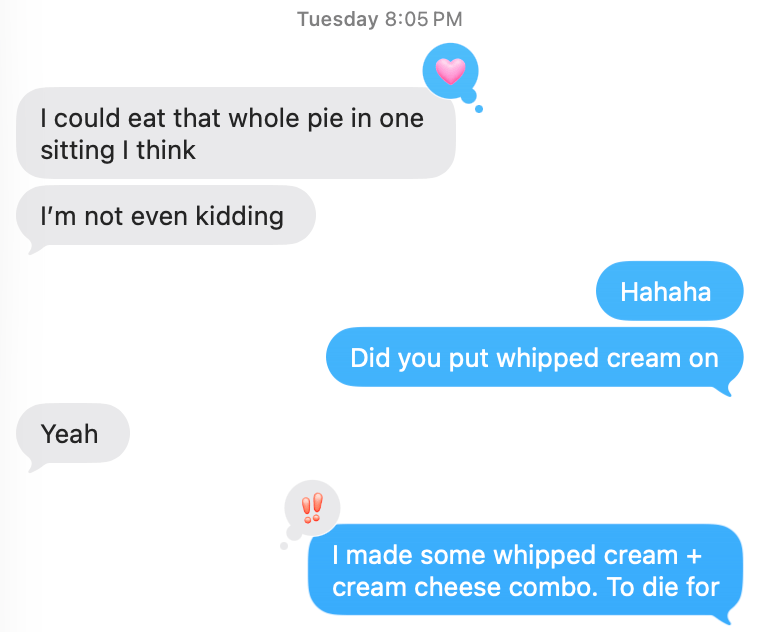 Text messages about strawberry pie.