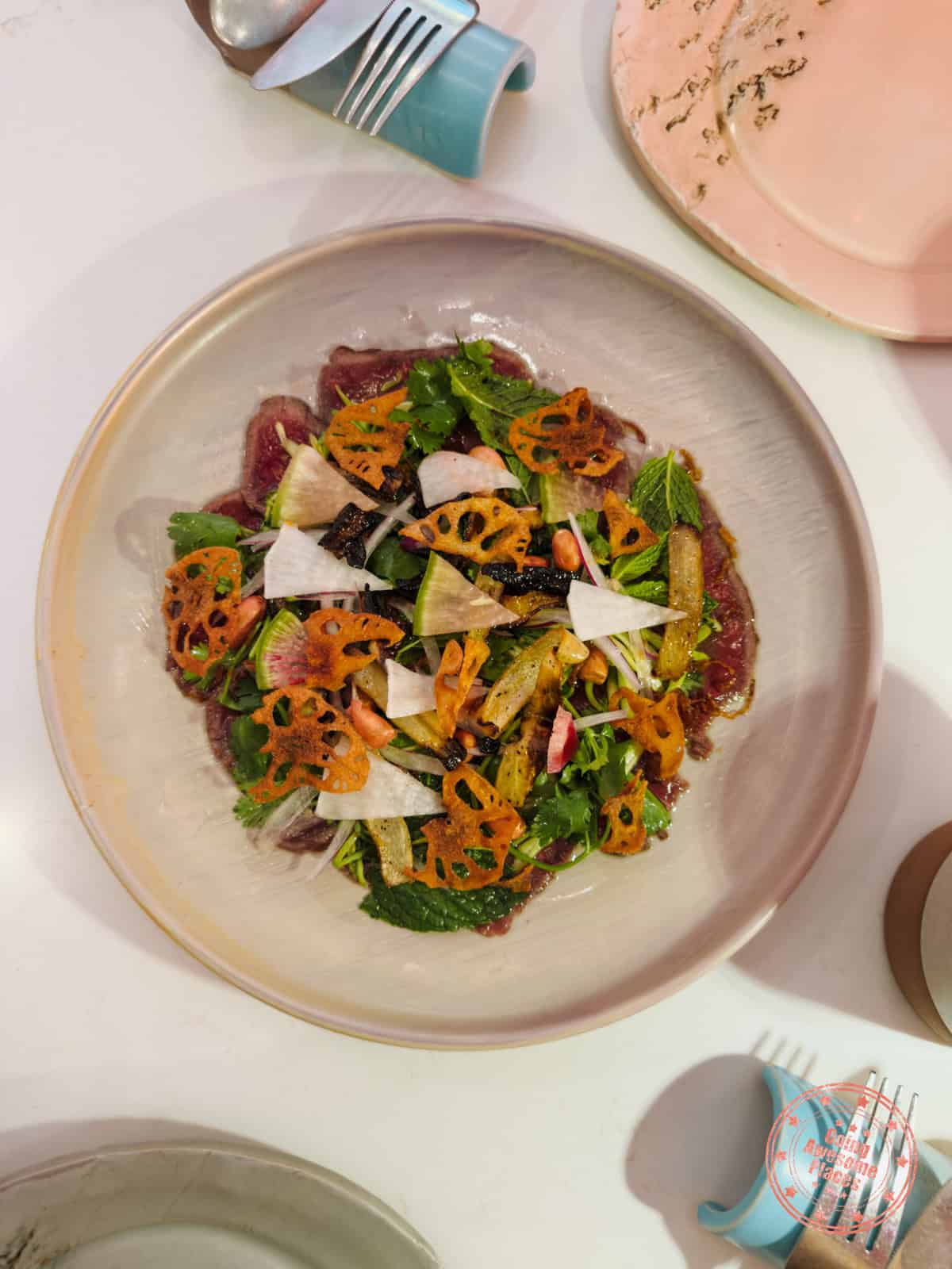 deer carpacchio dish at deer + almond restaurant in winnipeg