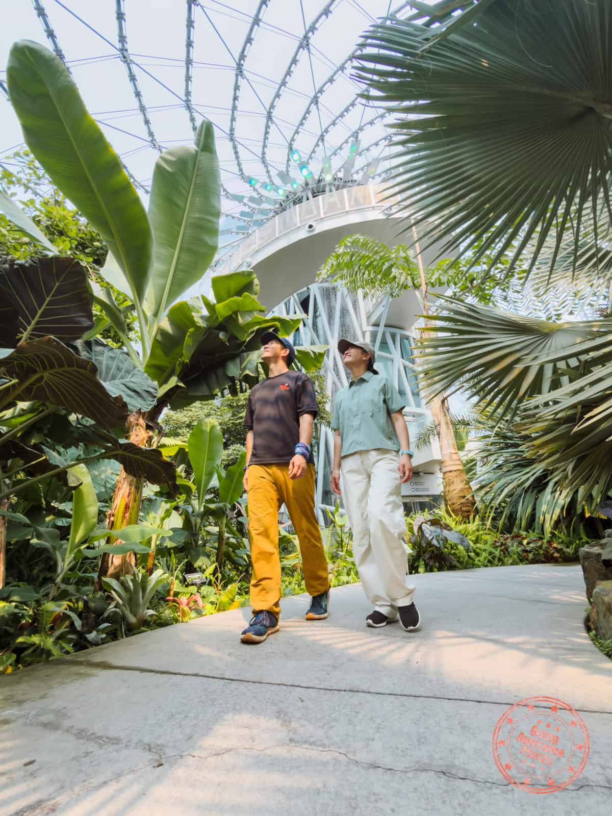 will and chantelle walking through the tropical biome at the leaf
