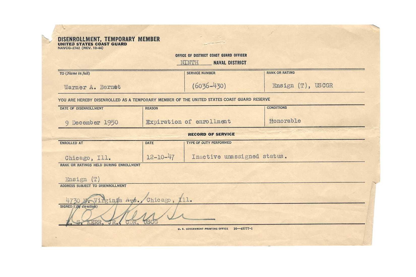 Werner Bernet - WAB Uncle - Coast Guard Discharge 2